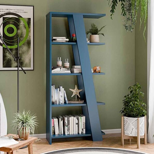 Nadia Wooden Shelving Unit with 4 Shelves in Night Blue