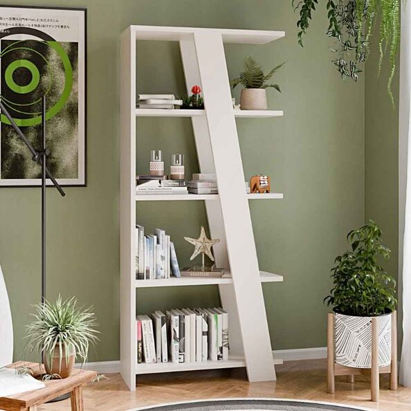 Nadia Wooden Shelving Unit with 4 Shelves in Sand