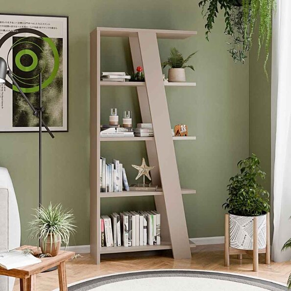 Nadia Wooden Shelving Unit with 4 Shelves in Taupe