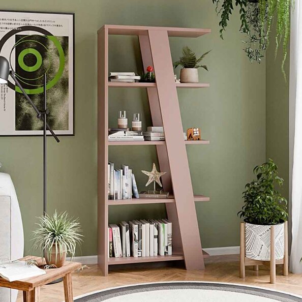 Nadia Wooden Shelving Unit with 4 Shelves in Terracotta