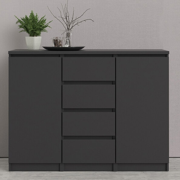 Nakou Wooden Sideboard With 4 Drawers 2 Doors In Matt Black