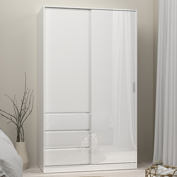 Nakou High Gloss Wardrobe With 1 Sliding Door In White