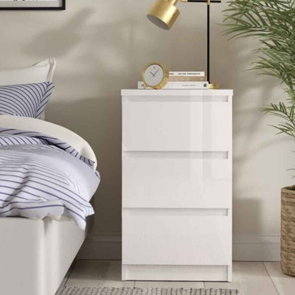 Nakou High Gloss Bedside Cabinet With 3 Drawers In White