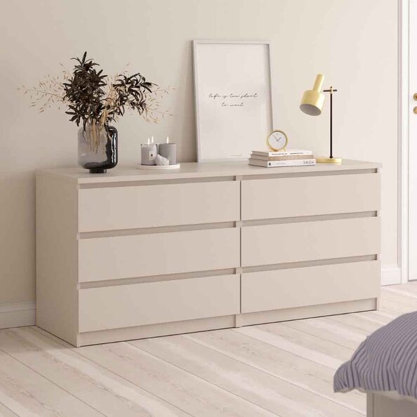 Nakou Wide Wooden Chest of 6 Drawers in Cashmere