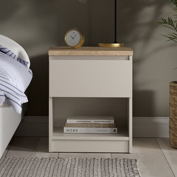 Nakou Wooden Bedside Cabinet With 1 Drawer In Cashmere