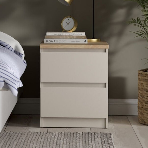 Nakou Wooden Bedside Cabinet With 2 Drawers In Cashmere