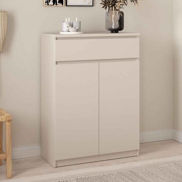 Nakou Wooden Shoe Storage Cabinet with 2 Doors 1 Drawer in Cashmere