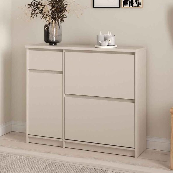 Nakou Wooden Shoe Storage Cabinet with 2 Tilting Doors and 1 Drawer in Cashmere