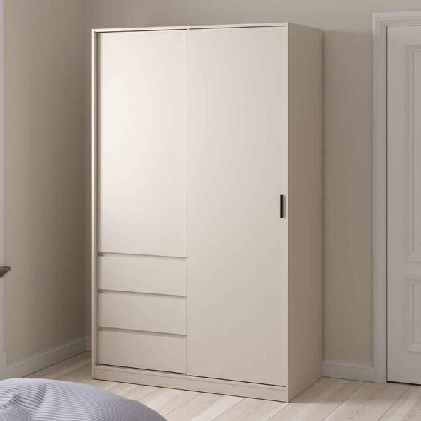 Nakou Wooden Wardrobe with 1 Sliding Door 3 Drawers in Cashmere