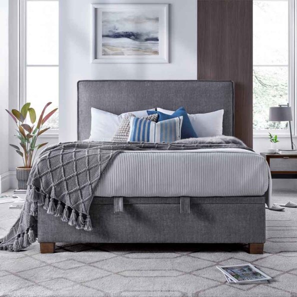 Nampa Fabric Ottoman Storage King Size Bed In Vogue Grey