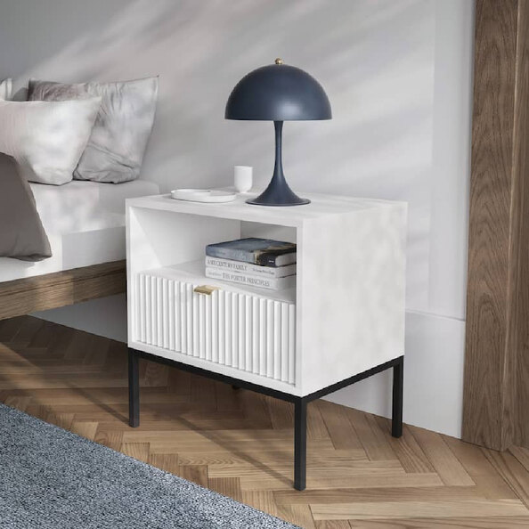 Napa Wooden Bedside Cabinet With 1 Drawer In Matt White