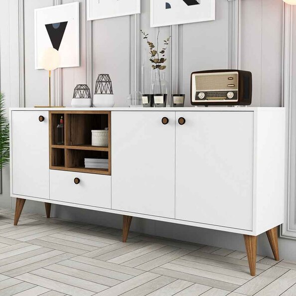 Napoli Wooden Sideboard with 4 Doors in White and Walnut