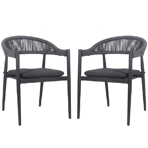 Nardo Charcoal Weave Arm Chairs With Cushion In Pair