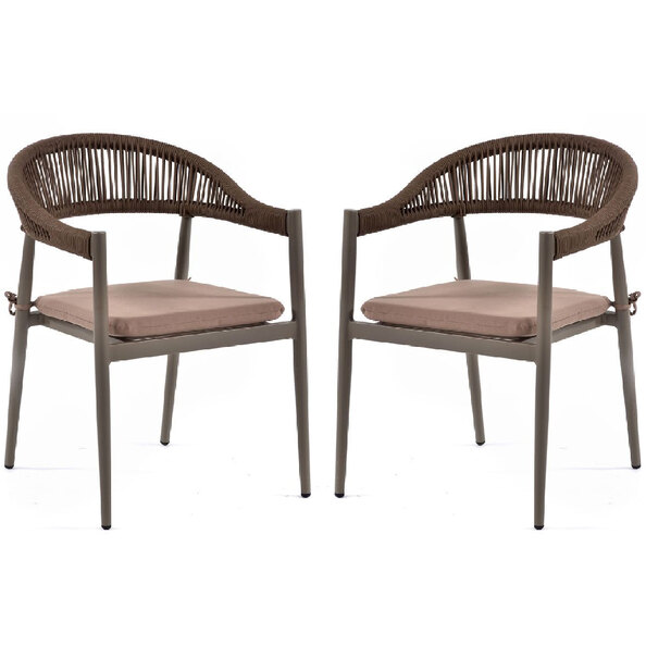 Nardo Taupe Weave Arm Chairs With Cushion In Pair