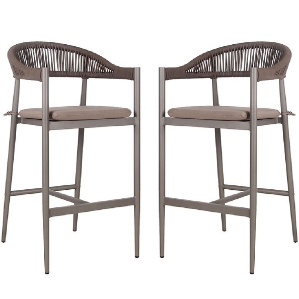 Nardo Taupe Weave Bar Chairs With Metal Frame In Pair