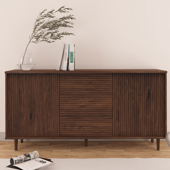 Narlen Wooden Sideboard with 2 Doors 3 Drawers in Brown