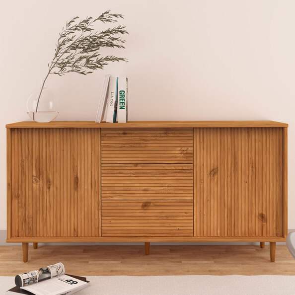 Narlen Wooden Sideboard with 2 Doors 3 Drawers in Natural