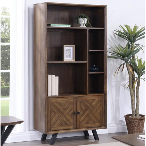 Narva Wooden Bookcase With 2 Doors In Walnut