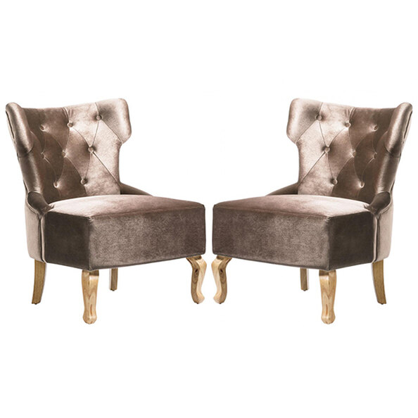 Narvel Beige Velvet Dining Chairs With Wooden Legs In Pair