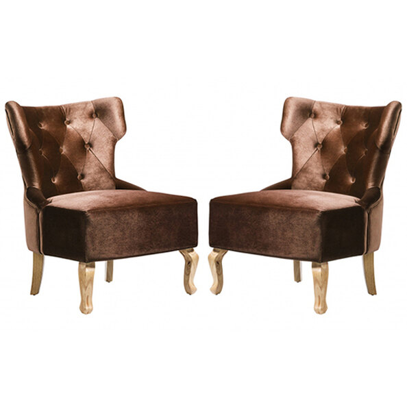 Narvel Brown Velvet Dining Chairs With Wooden Legs In Pair