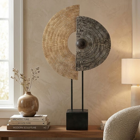Narvion Synthetic Resin Geometric Sculpture in Natural and Brown