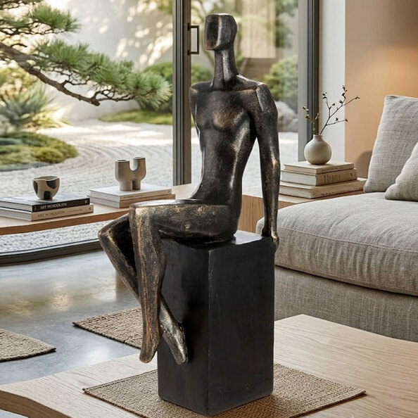 Narvion Synthetic Resin Men Sculpture in Black and Bronze