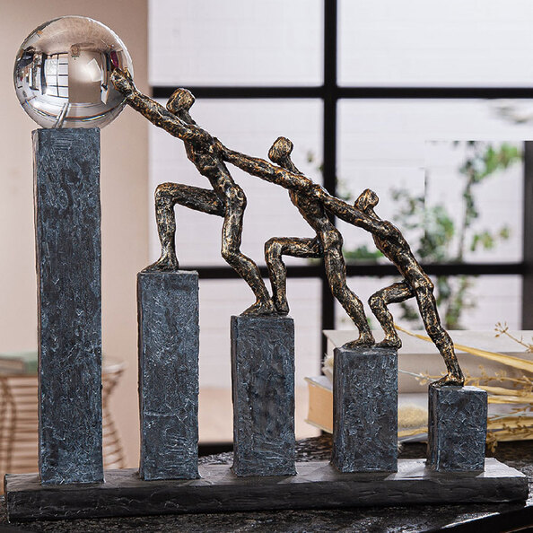 Narvion Synthetic Resin Teamwork Sculpture in Black and Bronze