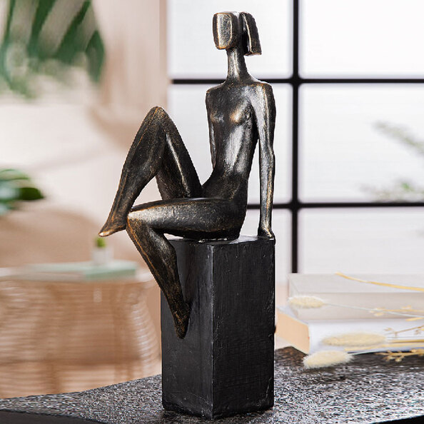 Narvion Synthetic Resin Woman Sculpture in Black and Bronze