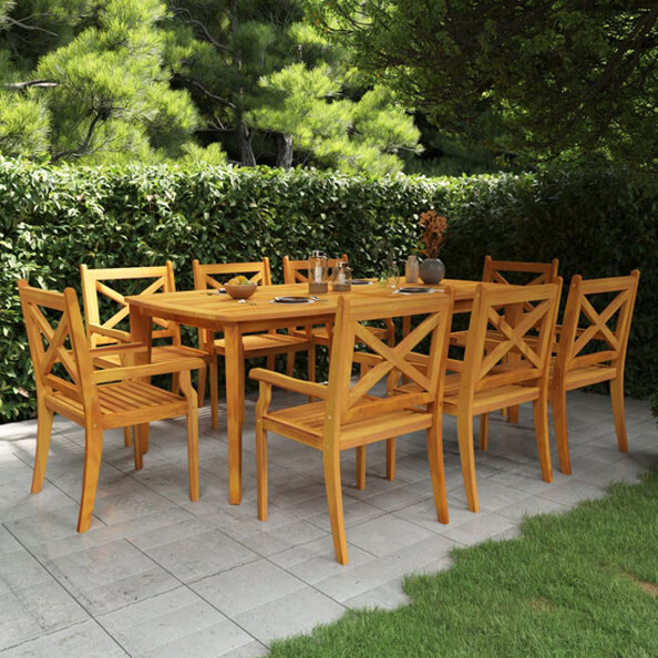 Narvon Large Wooden 9 Piece Garden Dining Set In Natural