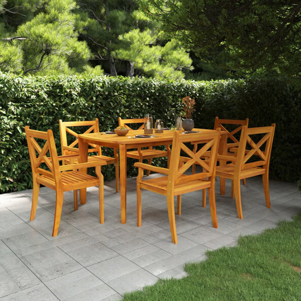 Narvon Small Wooden 7 Piece Garden Dining Set In Natural