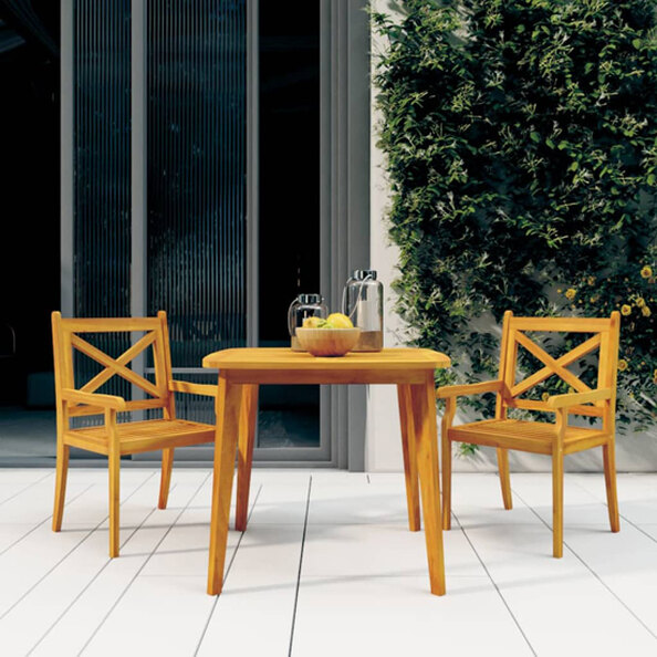 Narvon Square Round Wooden 3 Piece Garden Dining Set In Natural