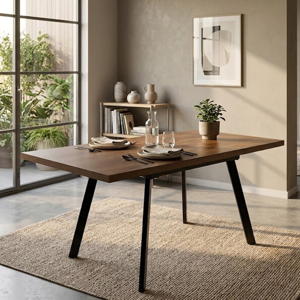 Nassau Small Rectangular Wooden Extending Dining Table in Dark Oak
