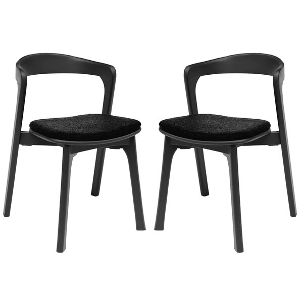 Natchez Black Wooden Stacking Side Chairs With Fabric Seat In Pair