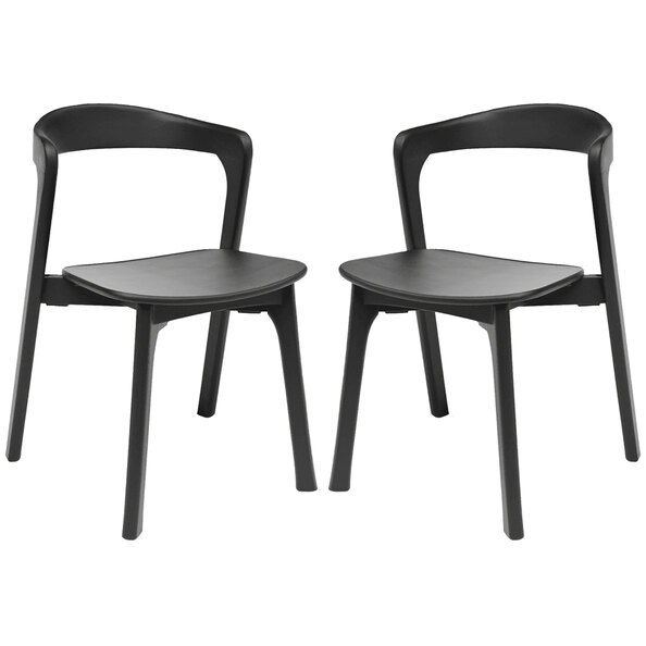 Natchez Black Outdoor Wooden Stacking Side Chairs In Pair