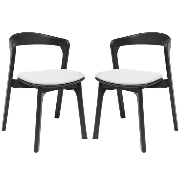 Natchez Black Wooden Stacking Side Chairs With White Seat In Pair