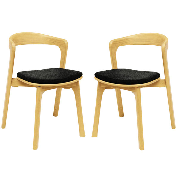 Natchez Natural Wooden Stacking Side Chairs With Black Seat In Pair