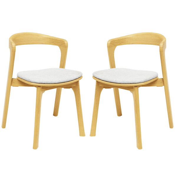 Natchez Natural Wooden Stacking Side Chairs With White Seat In Pair
