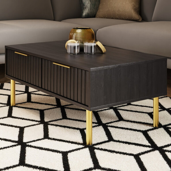 Natick Wooden Coffee Table With 2 Drawers In Black