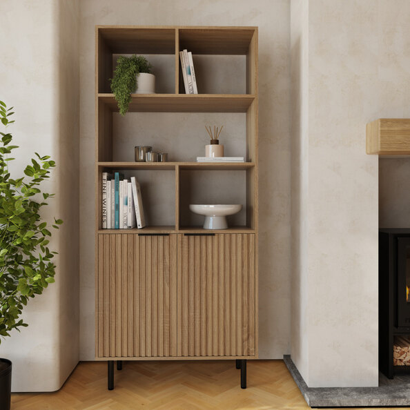 Natick Wooden Shelving Unit with 2 Doors in Oak