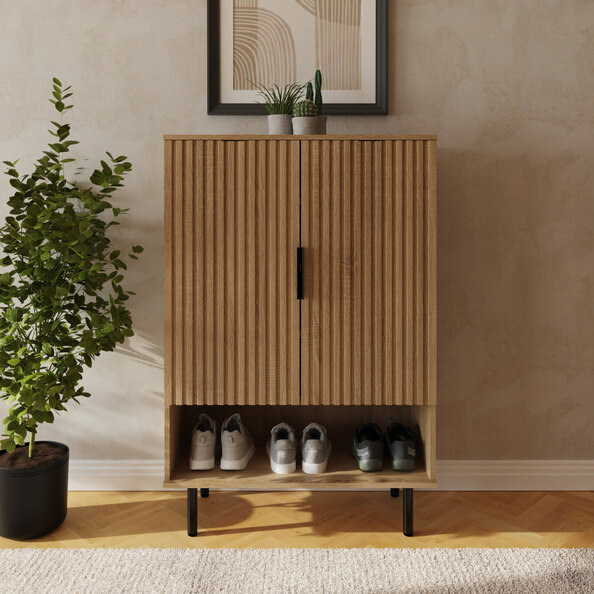 Natick Wooden Shoe Storage Cabinet in Oak