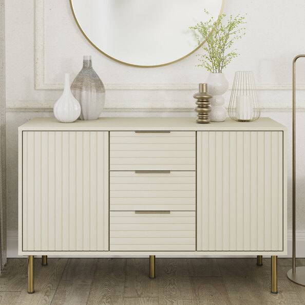 Natick Wooden Sideboard With 2 Doors 3 Drawers In Ivory