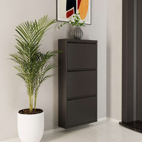 Naxel Metal Shoe Storage Cabinet with 3 Flap Doors in Anthracite