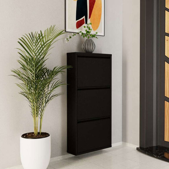 Naxel Metal Shoe Storage Cabinet with 3 Flap Doors in Black