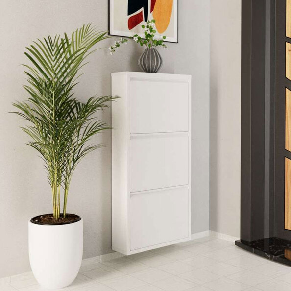Naxel Metal Shoe Storage Cabinet with 3 Flap Doors in White
