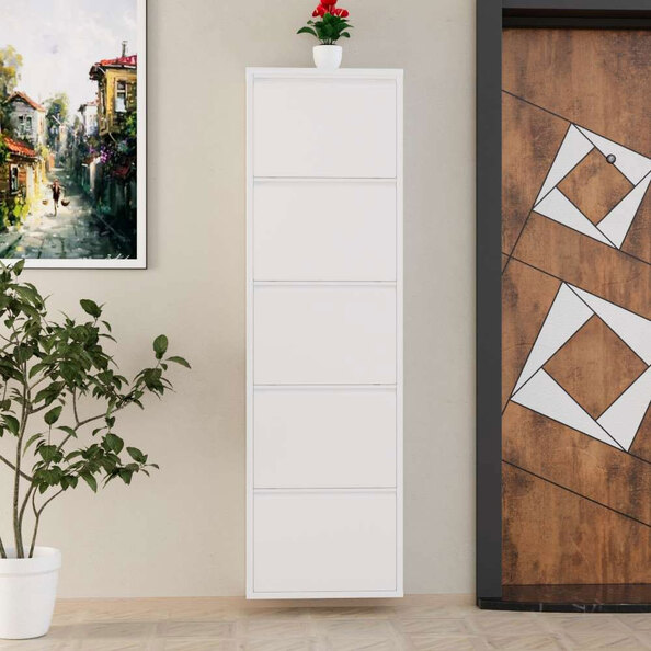 Naxel Metal Shoe Storage Cabinet with 5 Flap Doors in White