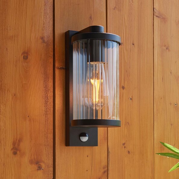 Naylor Ribbed Glass Wall Light in Matt Black