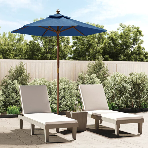 Nella Fabric Garden Parasol In Azure Blue With Wooden Pole