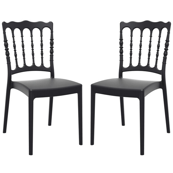 Nepean Black Outdoor Polypropylene Stacking Side Chairs In Pair