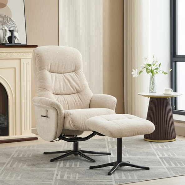Nepean Fabric Recliner Chair With Stool In Barley