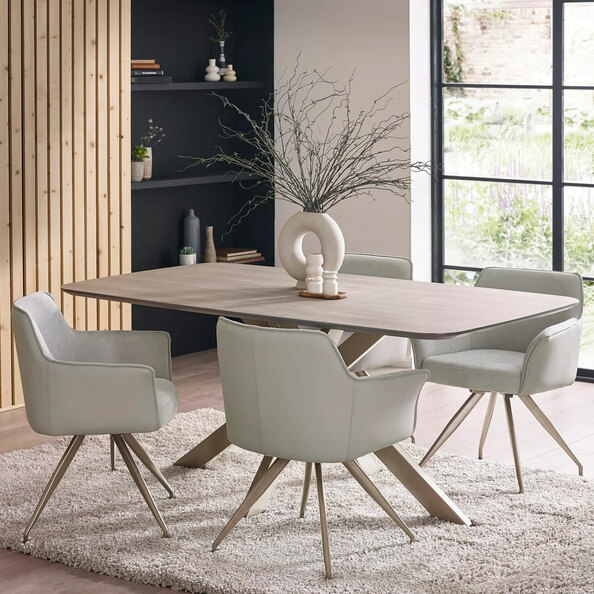 Nepean Taupe Wooden Rectangular Dining Table With 4 Ivory Chairs